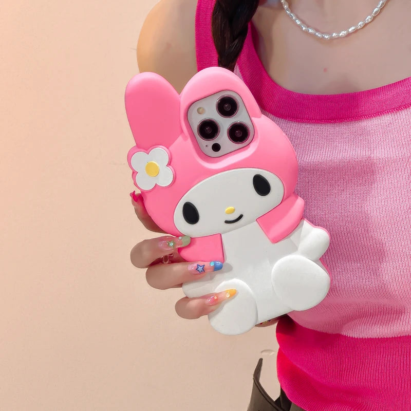 3D Kawaii Cute Cartoon Japan Sanrio Melody Phone Case For iPhone 15 Pro 14 13 12 11 Pro Max Cases Shockproof Soft Silicone Cover