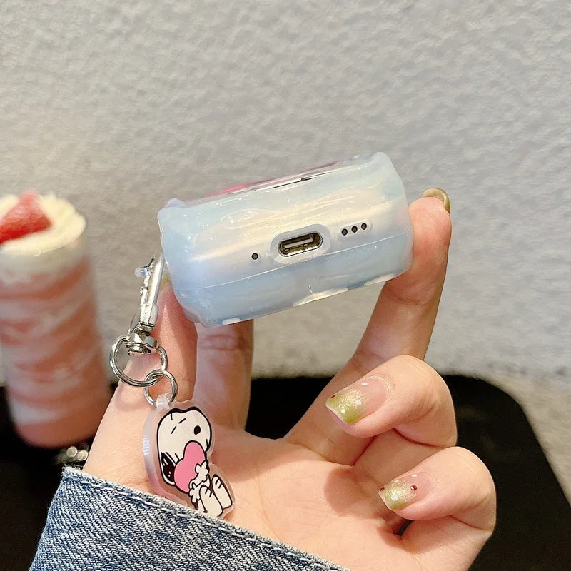 Earphone Case For Airpods 1 2 3 4 Pro 2 Cute Cartoon Peanut Snoopy Wireless Bluetooth Headset Protective Cover With Key Chain