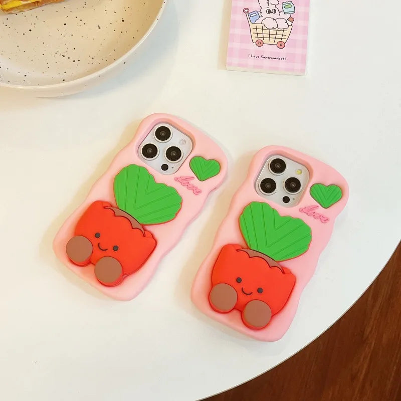 Phone Cases Cute Soft Silicone 3D Potted stand for IPhone16 12 13 14 15 Pro Max Shatterproof Cover Cartoon Protective Shell