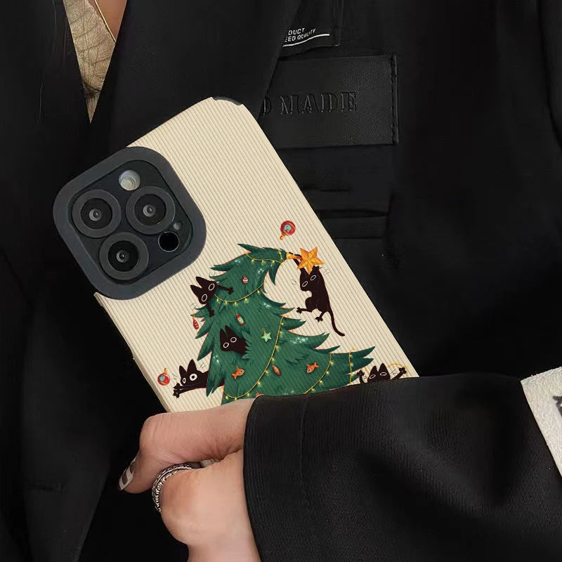 Christmas Cat Tree Phone Cases for IPhone 11 Case 14 Pro Max 15 Pro Max IPhone Case for IPhone 13