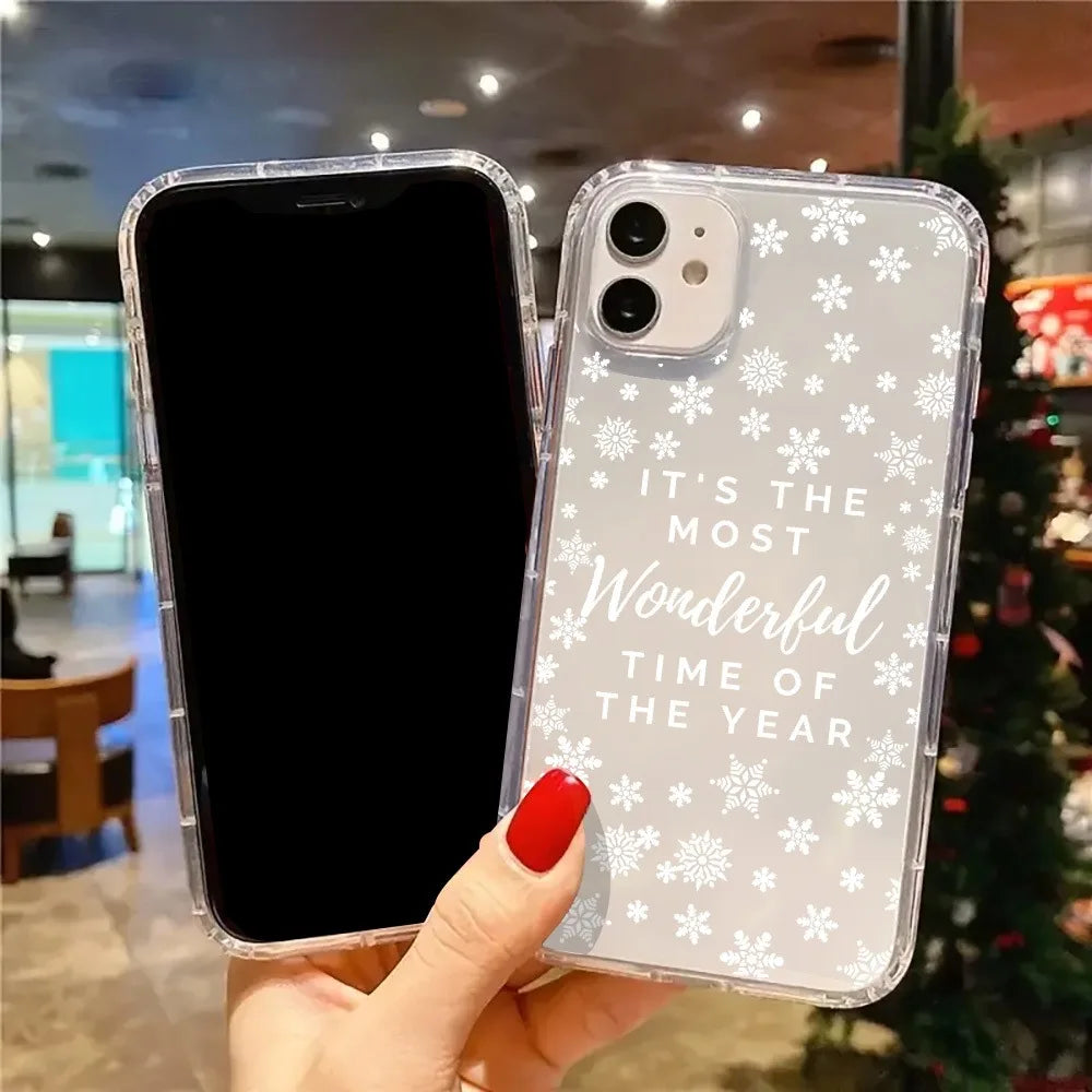Christmas Cute Snowflakes Aesthetic Clear Phone Case Cover for iPhone 17 16 11 12 13 14 15 Pro Max XR XS X 7 8 Plus 17 Air Cases