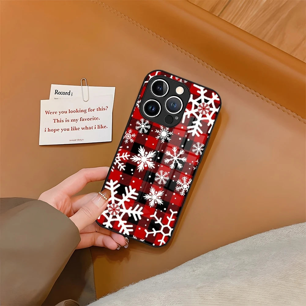 Christmas Phone Case Tempered Glass For iPhone 16 15 13 14 12 11 Pro XS Max Plus Mini SE2020 Coque