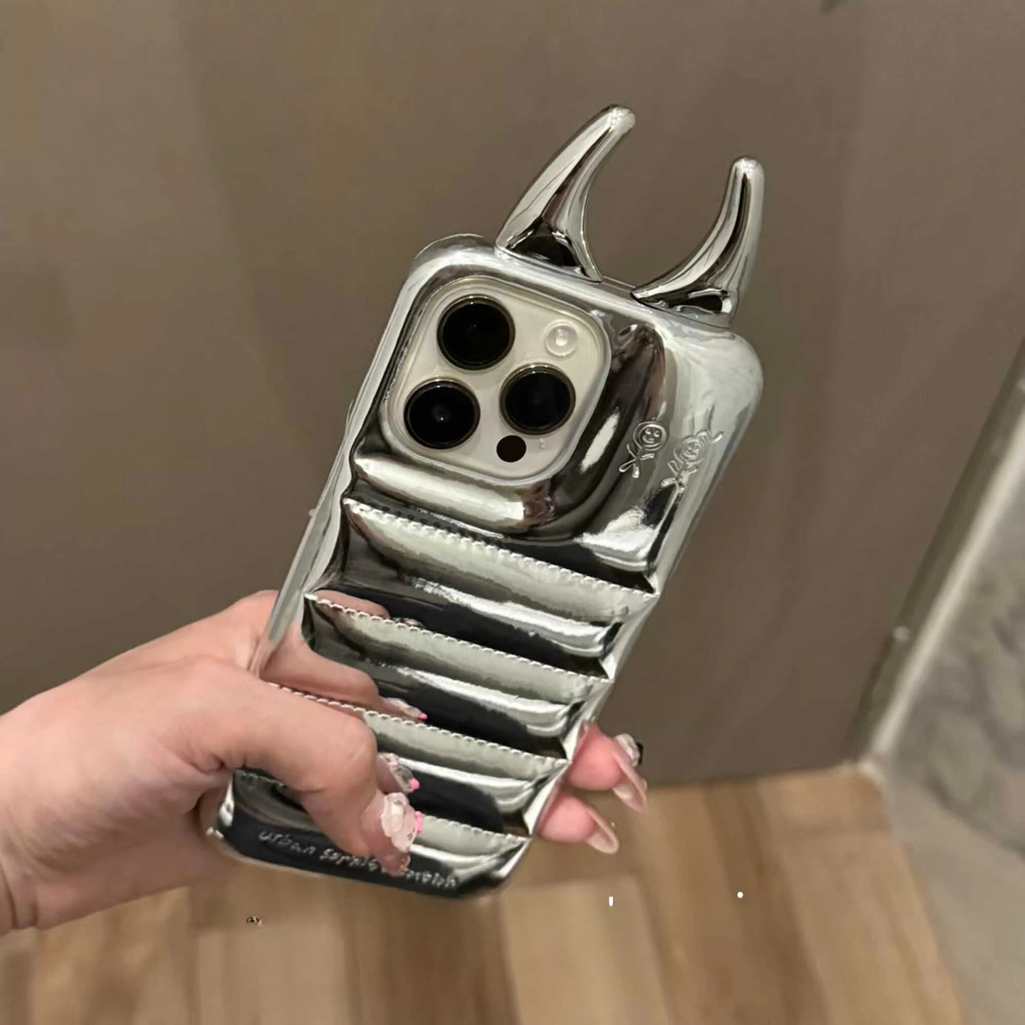 Soft Cute 3D Phone Case for IPhone15 14 13 12ProMax Anti-drop Patent Leather Down Three-dimensional Horn Shockproof Cover Cases