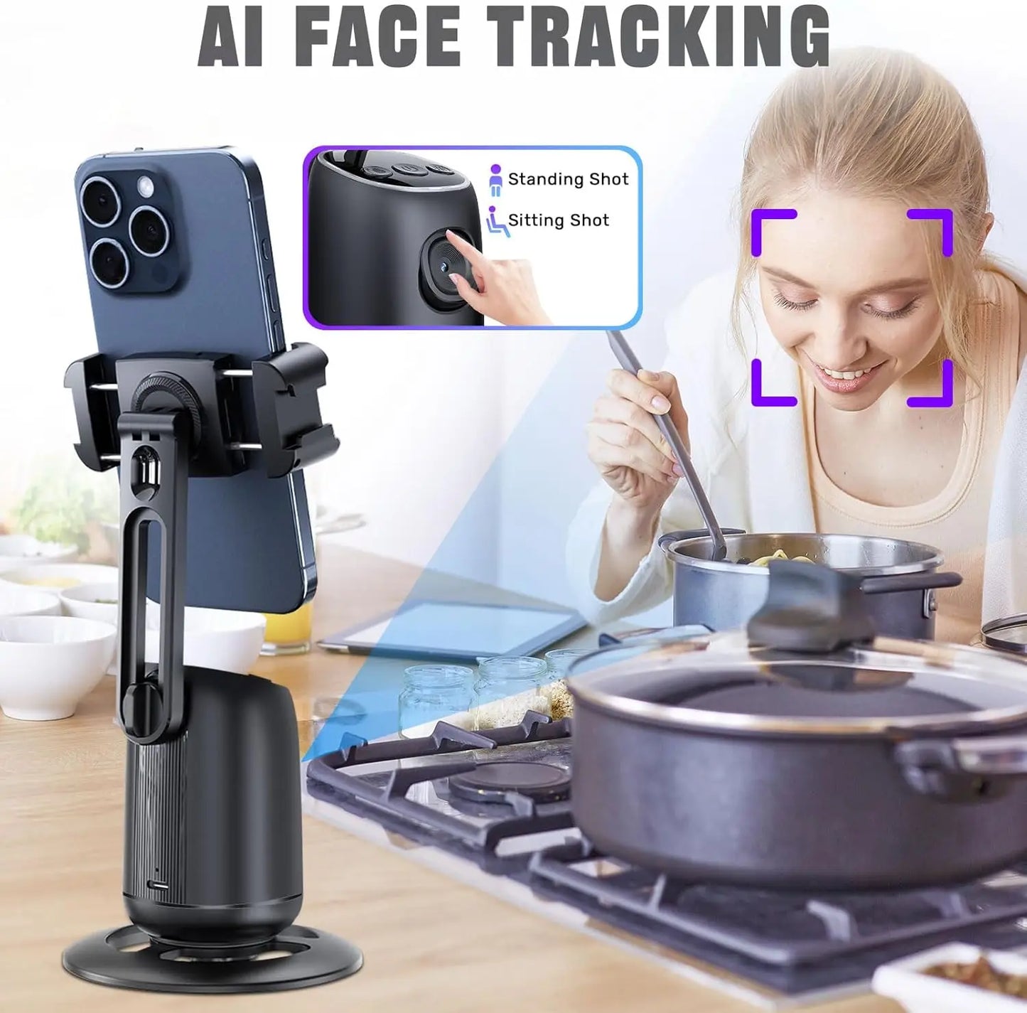 Auto Face Tracking Tripod,360°Rotation Tracking Gesture Control Stand,SmartPhone Camera