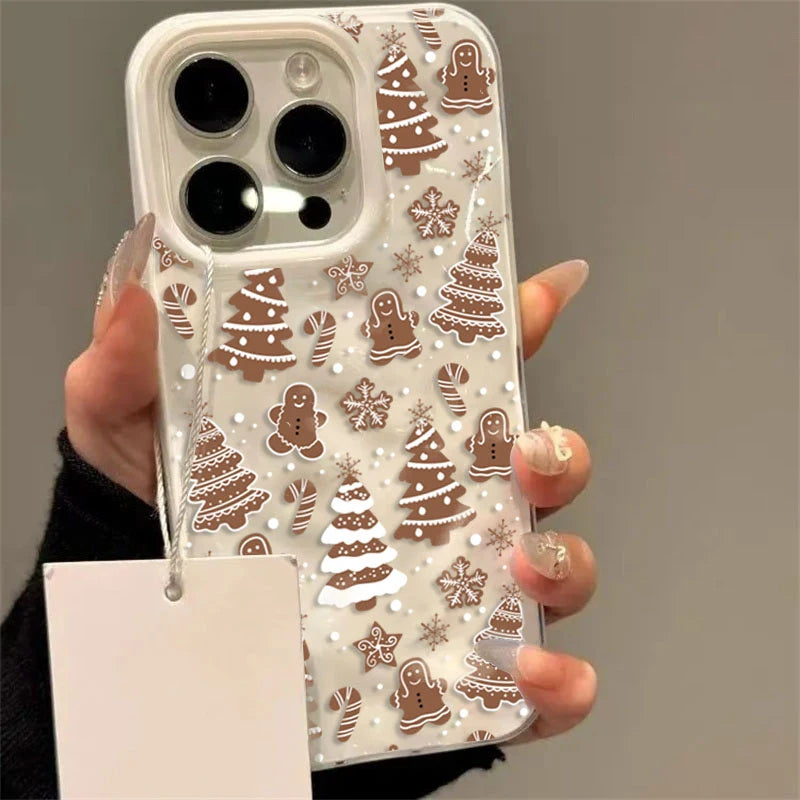 Cartoon Christmas Tree Snowman Phone Case For iPhone 17 16 15 14 Plus 13 12 11 Pro Max 16 Plus Shockproof Folds Texture Cover
