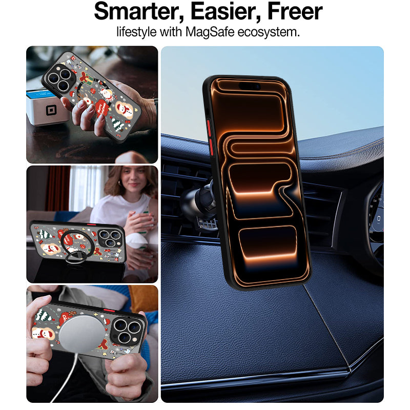 Christmas Pattern Magnetic Phone Case For iPhone Air 16e 17 16 15 Pro Max 14 13 12 Pro 11 16 Plus Shockproof Acrylic Matte Cover