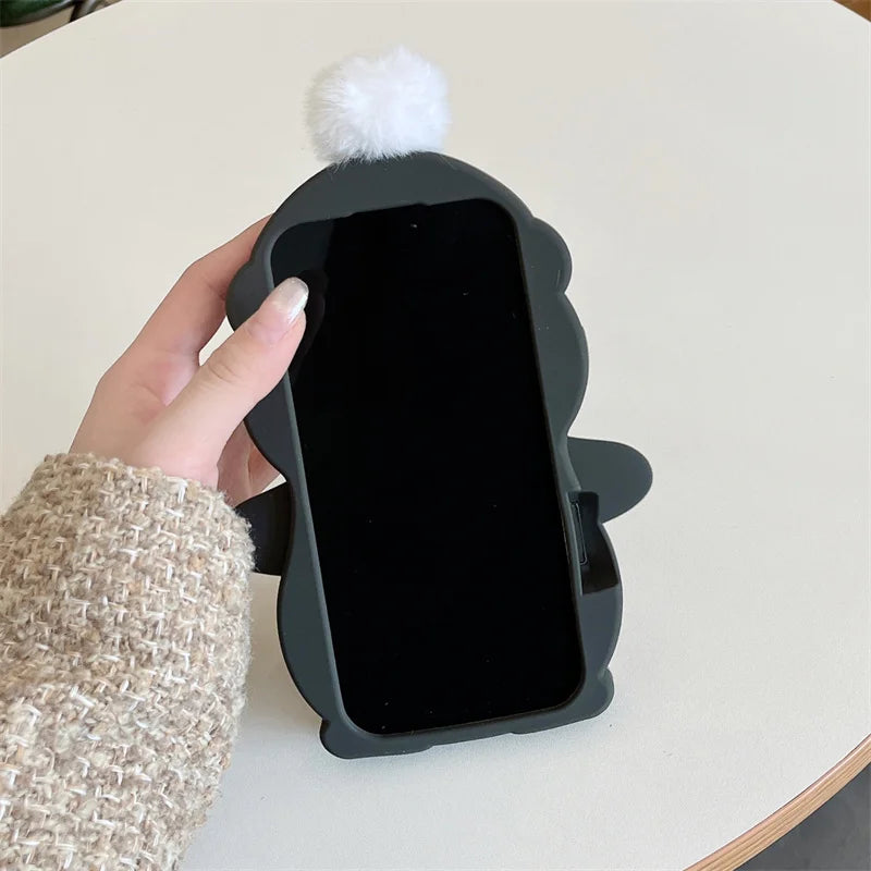 Cute Plush Penguin Phone Case For iPhone 16 Pro 15 14 13 Pro Max Cover Kawaii Cartoon Shockproof Silicone Cases For 15Pro Funda