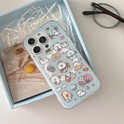 Kawaii Cartoon Magnetic Phone Case For iPhone 16 Pro 13 12 14 15 Pro Max Cover with Magsafe Holder Cute Stand Cases For 15Pro