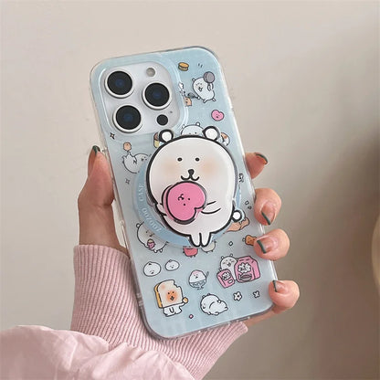 Kawaii Cartoon Magnetic Phone Case For iPhone 16 Pro 13 12 14 15 Pro Max Cover with Magsafe Holder Cute Stand Cases For 15Pro