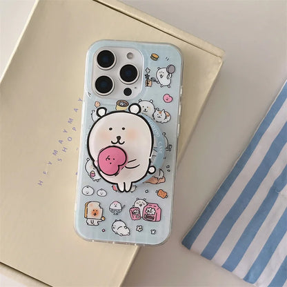 Kawaii Cartoon Magnetic Phone Case For iPhone 16 Pro 13 12 14 15 Pro Max Cover with Magsafe Holder Cute Stand Cases For 15Pro