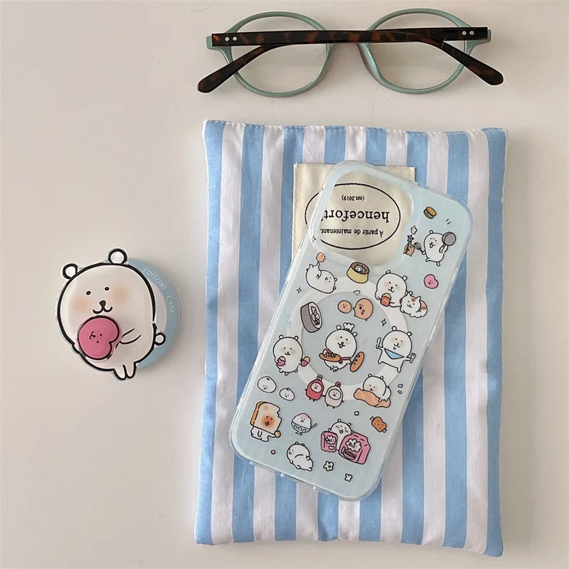 Kawaii Cartoon Magnetic Phone Case For iPhone 16 Pro 13 12 14 15 Pro Max Cover with Magsafe Holder Cute Stand Cases For 15Pro