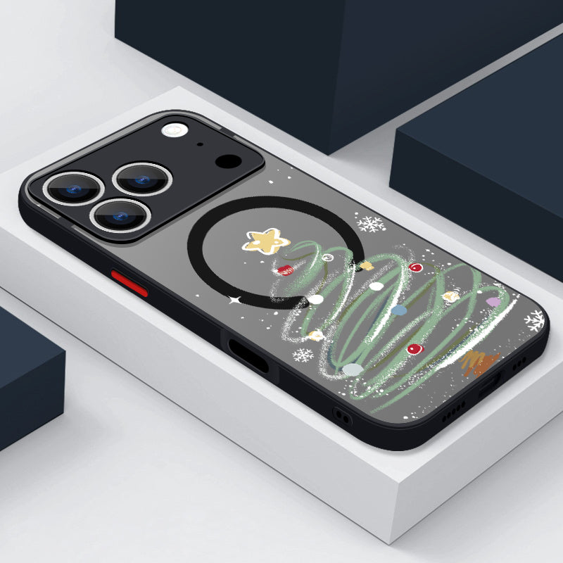 Christmas Pattern Magnetic Phone Case For iPhone Air 16e 17 16 15 Pro Max 14 13 12 Pro 11 16 Plus Shockproof Acrylic Matte Cover