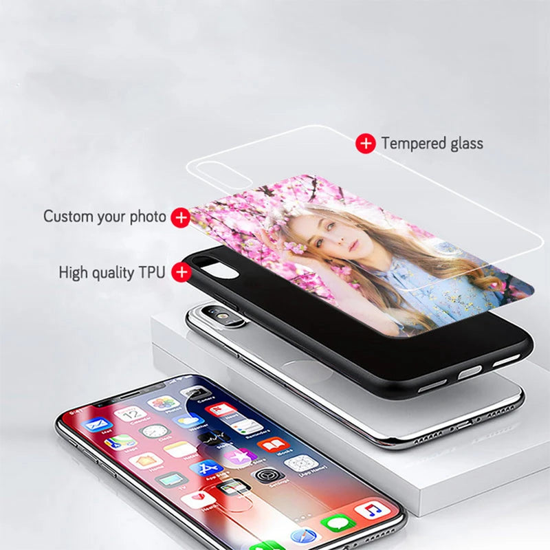 Customized DIY Photo Phone Cases For iphone 8 Plus 7 X XS Max XR Glass Silicone Cover SE 2020 DIY Personal Pictures Name Design