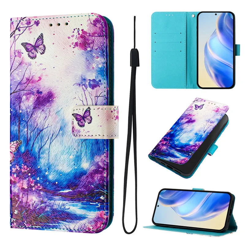 13 Leather Phone Case For iPhone 13 12 Mini 11 Pro 13Pro 12Pro Max 11Pro Coque Flip Cover Wallet Magnetic Painted Cases Cat Bear