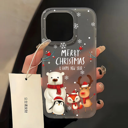 Christmas Cartoon Cute Phone Case For iPhone 11 Case iPhone 13 12 14 15 16 Pro Max Plus 12 13Mini Shockproof Soft Silicone Cover