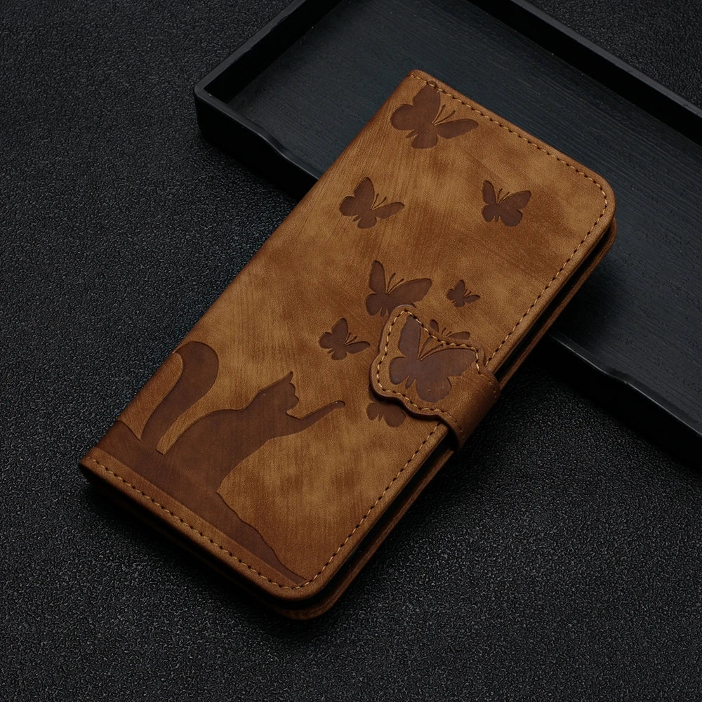 i Phone 17 Flip Case for Coque iPhone 15 16 14 13 12 11 Pro Max iPhon 15 Plus Cases Cute Cat Butterfly Leather Wallet Back Cover