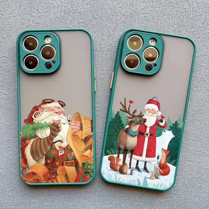 Luxury Cartoon Christmas Phone Cases for IPhone 11 12 13 Mini Pro Max 14 15 16 Pro Max Plus XS XR X Simple Santa Shockproof Case