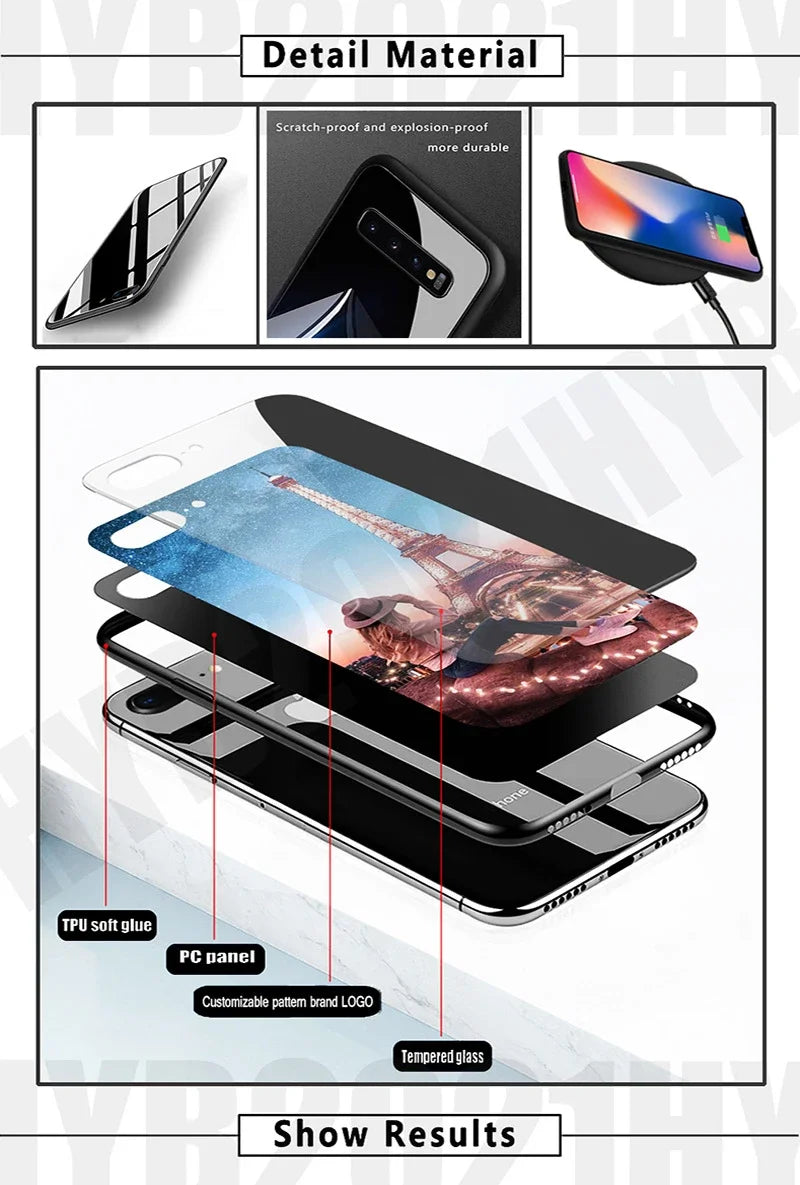 Suitable For [iPhone 11 12 13 14 15 16 Pro Max Plus Mini] Glass Phone Case Cover,Protect Soft Cover Cases