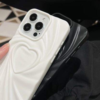 Fashion Fold Wrinkle 3D Love Heart Phone Case For iPhone 13 14 15 Pro Max 16 Plus 11 12 17 ProMax Soft Matte Silicone Full Cover