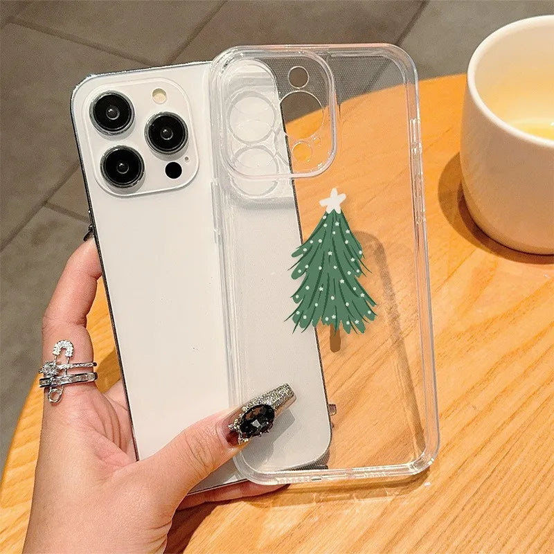 New Year Christmas Gift Clear Phone Case For iPhone 17 16 15 14 13 12 11 Pro Max Air Plus 13Mini Santa Claus Shell Cover Fundas