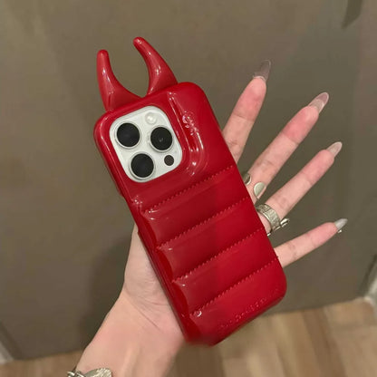 Soft Cute 3D Phone Case for IPhone15 14 13 12ProMax Anti-drop Patent Leather Down Three-dimensional Horn Shockproof Cover Cases