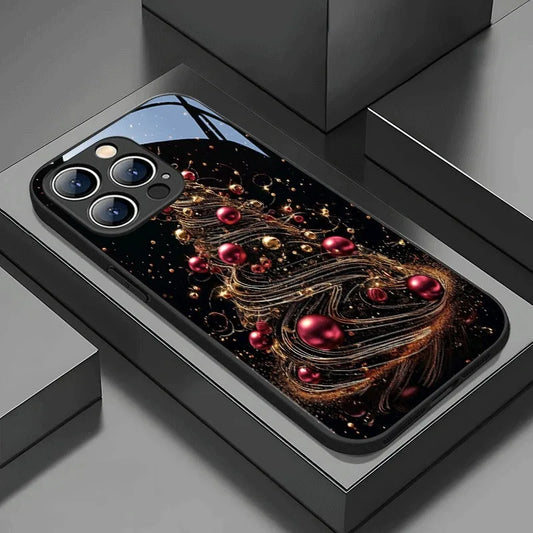Christmas Tree Pattern Glass Material Phone Case For iPhone 11 12 13 14 15 16 17 Pro Max 16E 17Air 7 8 15 Plus XR XS X Cover