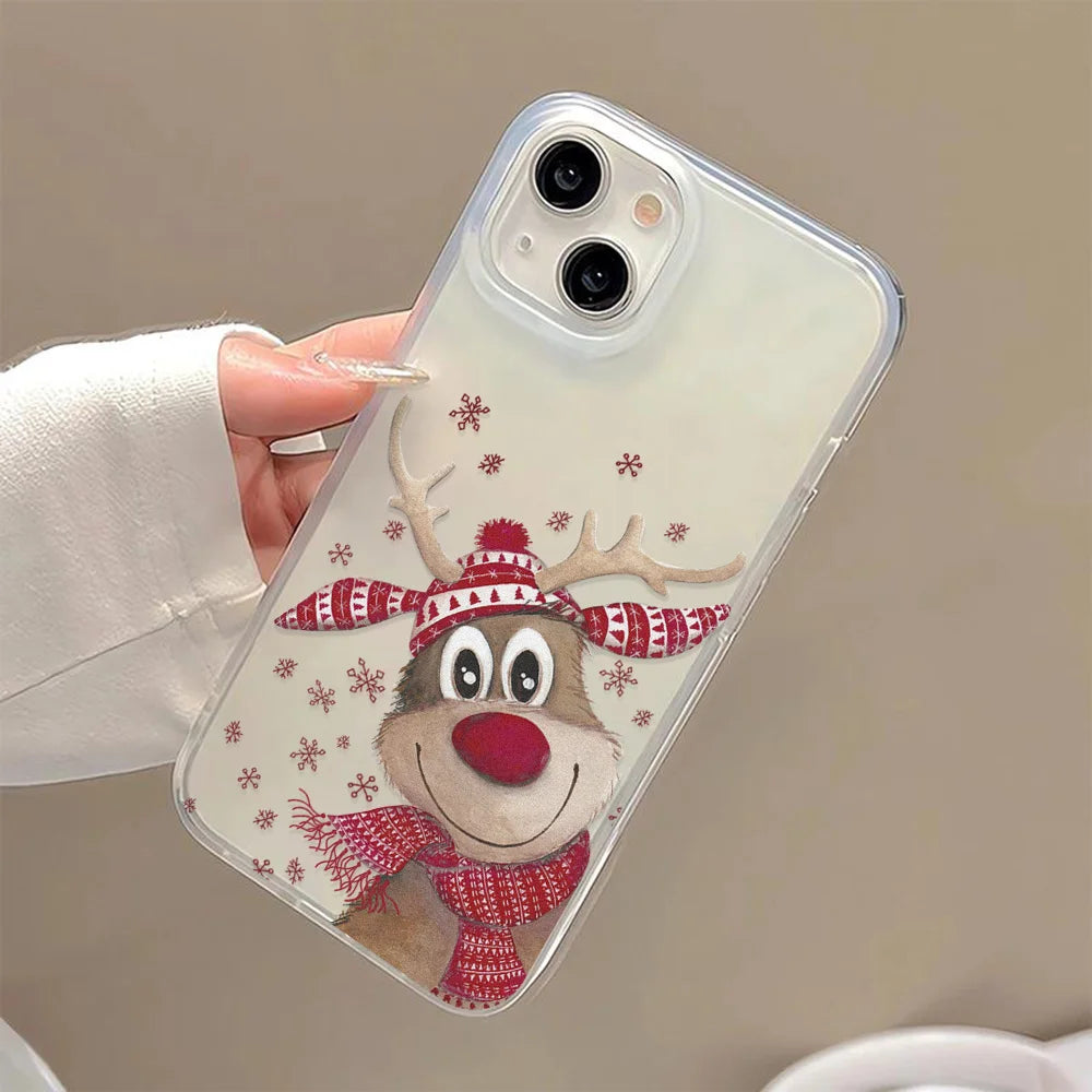 Christmas Cartoon Cute Phone Case For iPhone 11 Case iPhone 13 12 14 15 16 Pro Max Plus 12 13Mini Shockproof Soft Silicone Cover
