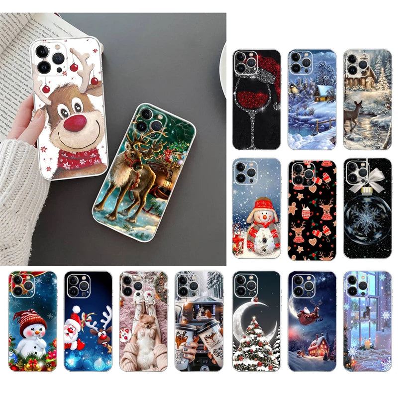 Christmas Santa Deer Snowman Phone Case For iphone 17 Pro Max Air 16 15 14 13 Pro Max 15 16 Pro 15Plus