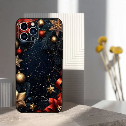 Christmas Art Decorations Phone Case For iPhone 16,15,14,13,12,11 Plus,Pro Max,XS,X,XR,SE,Mini,8,7,Soft Silicone Black Cover