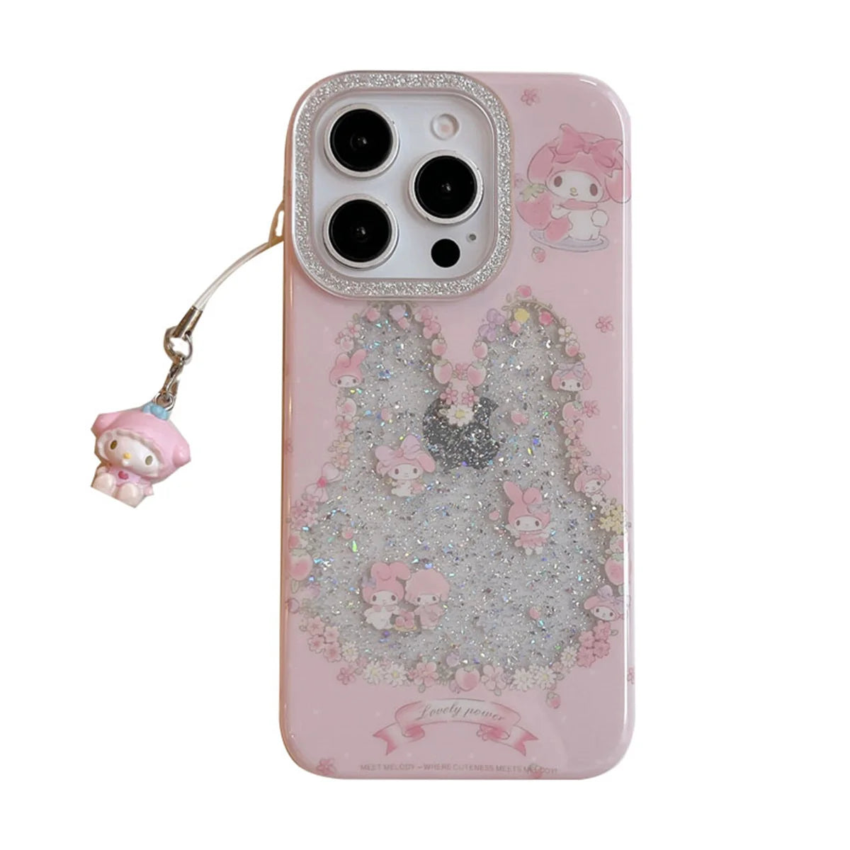Funny Cute Clear Glitter Melody Phone Case For iPhone 16 Pro 15 14 Pro Max Protective Cover with Pendant Shockproof Cases