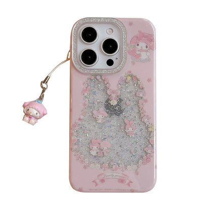 Funny Cute Clear Glitter Melody Phone Case For iPhone 16 Pro 15 14 Pro Max Protective Cover with Pendant Shockproof Cases
