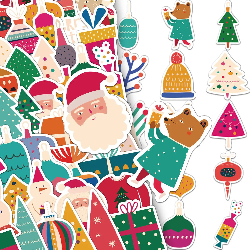 64PCS Creative Christmas Cute Cartoon Stickers Phone Case Decoration DIY Notebook Water Cup Phone Case Personalized Stickers
