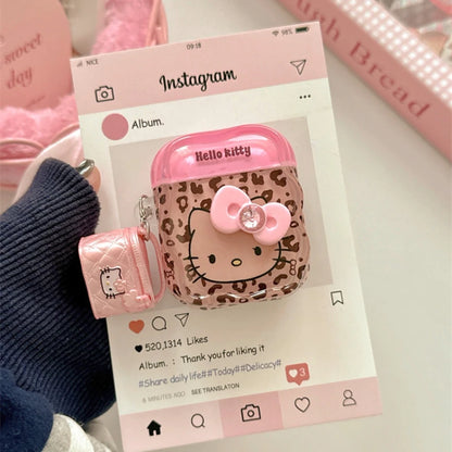 Earphone Case For Airpods 1 2 3 4 Pro 2 Cute Sanrio Hello Kitty leopard Print Wireless Bluetooth Headset Protective Soft Cover