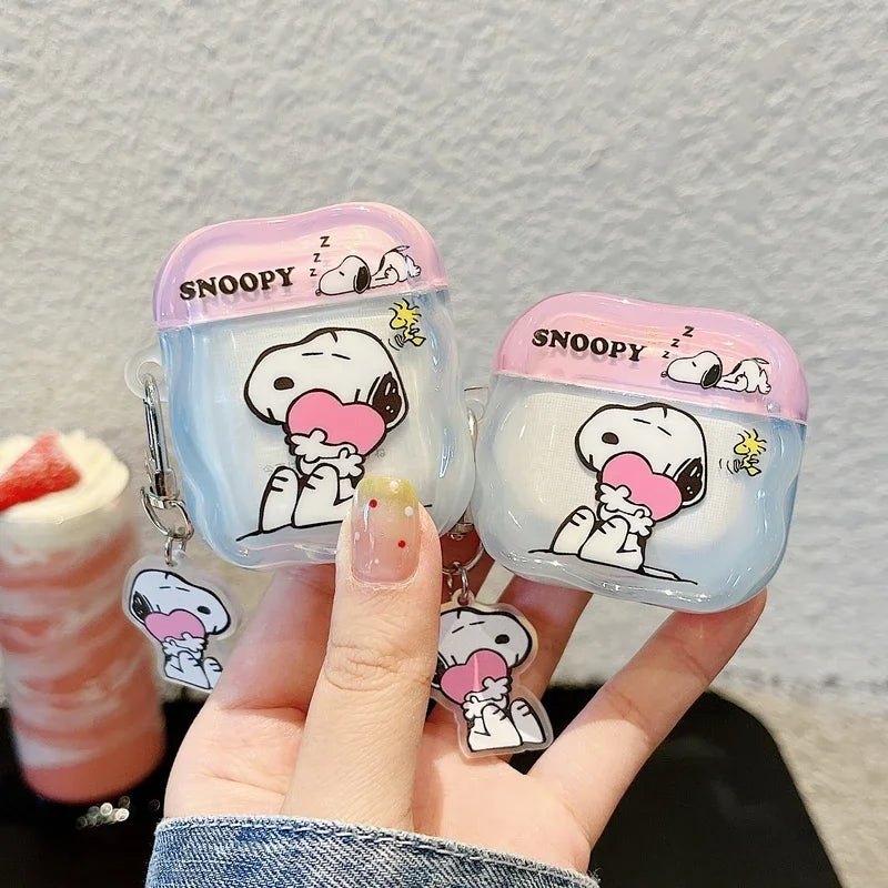 Earphone Case For Airpods 1 2 3 4 Pro 2 Cute Cartoon Peanut Snoopy Wireless Bluetooth Headset Protective Cover With Key Chain