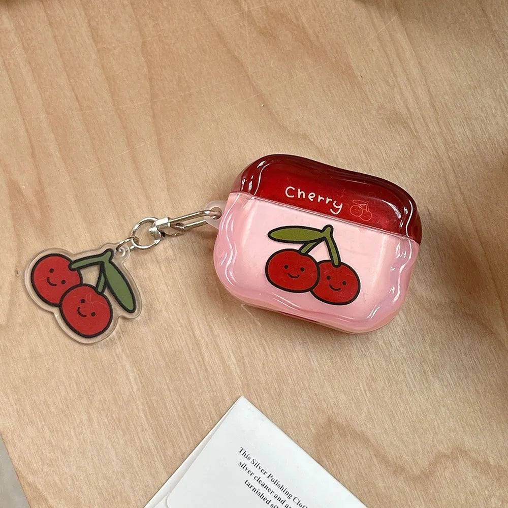 Earphone Case For AirPods 4 ANC Pro 2 Cute Fruit Cherry Avocado Protecitve Cover For Air Pods 1 2 3 4th Soft Case with Keychain