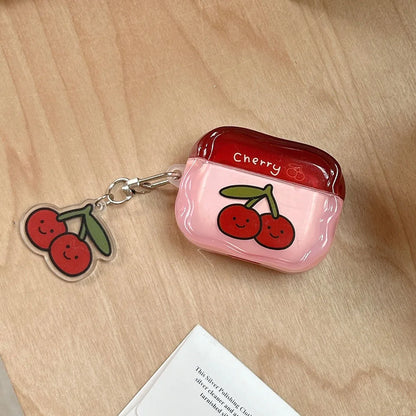 Earphone Case For AirPods 4 ANC Pro 2 Cute Fruit Cherry Avocado Protecitve Cover For Air Pods 1 2 3 4th Soft Case with Keychain