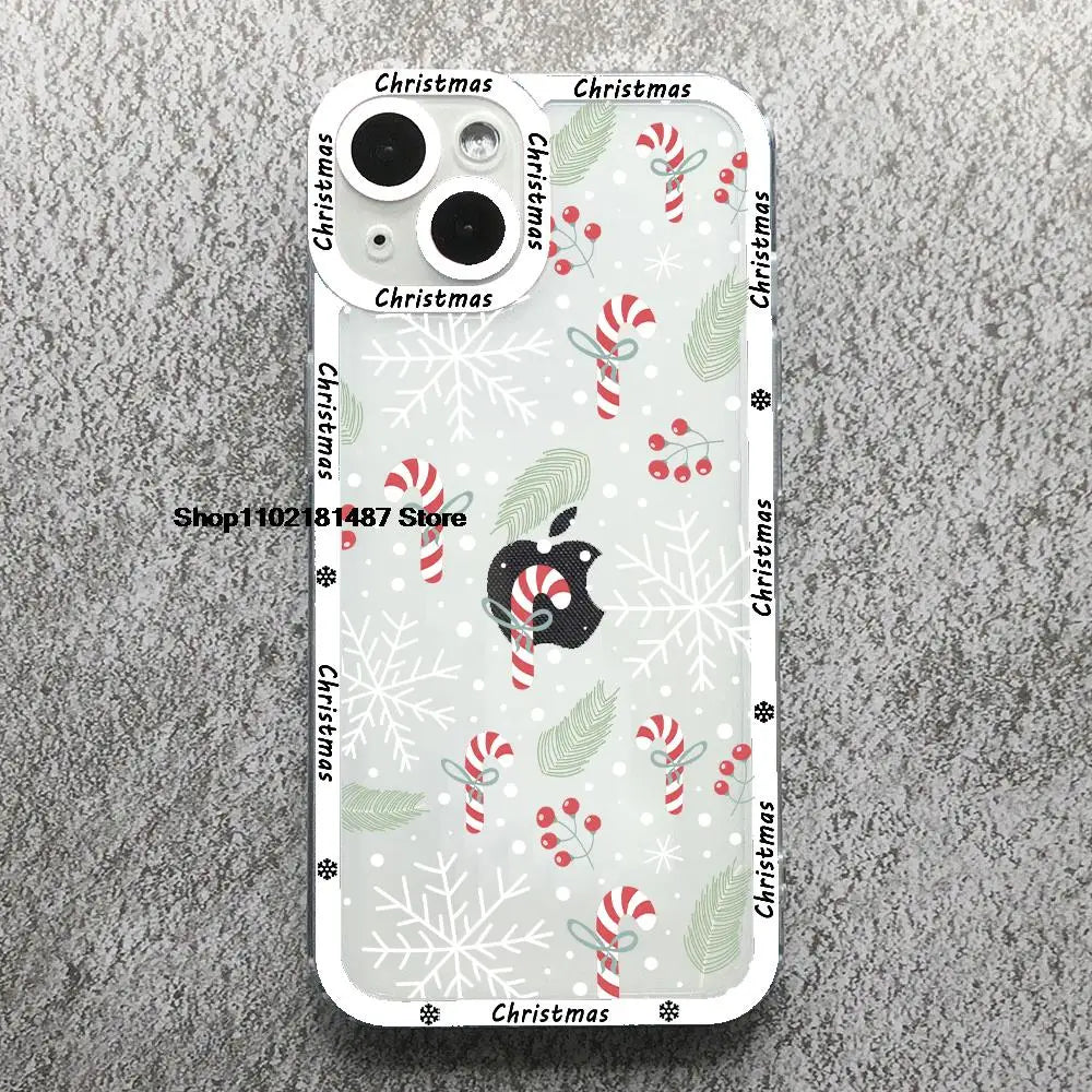Cartoon New Year Christmas Phone Case For iPhone 13 12 11 14 15 16 17 Pro Max 16Plus 17AIR Cute elk santa Clear Soft bumper Case