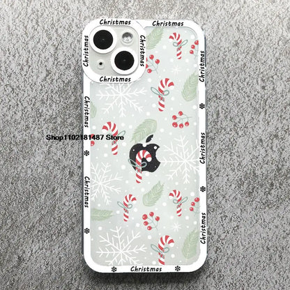 Cartoon New Year Christmas Phone Case For iPhone 13 12 11 14 15 16 17 Pro Max 16Plus 17AIR Cute elk santa Clear Soft bumper Case