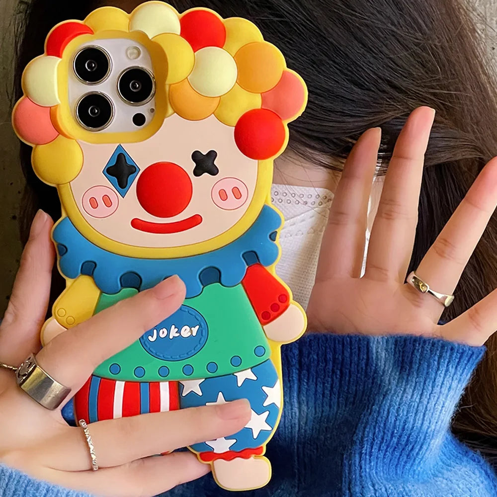 3D Cartoon Silicone Phone Case For iphone 17 16 15 14 Pro Max Face Cute Joker Clown Cases FO iphone 13 12 11 Shockproof Cover