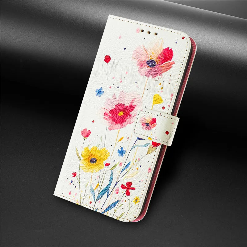13 Leather Phone Case For iPhone 13 12 Mini 11 Pro 13Pro 12Pro Max 11Pro Coque Flip Cover Wallet Magnetic Painted Cases Cat Bear
