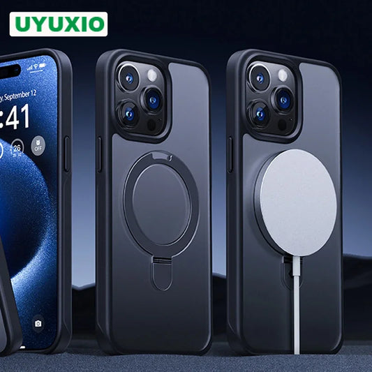 Magnetic Mobile Phone Case with Ring Kickstand for iPhone 15 14 Pro Max Case Plus 12 13 11 Matte Cases Shockproof Stand Cover