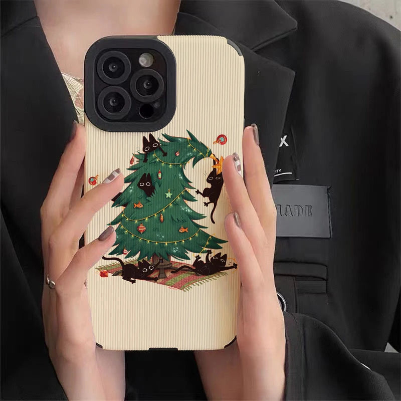 Christmas Cat Tree Phone Cases for IPhone 11 Case 14 Pro Max 15 Pro Max IPhone Case for IPhone 13