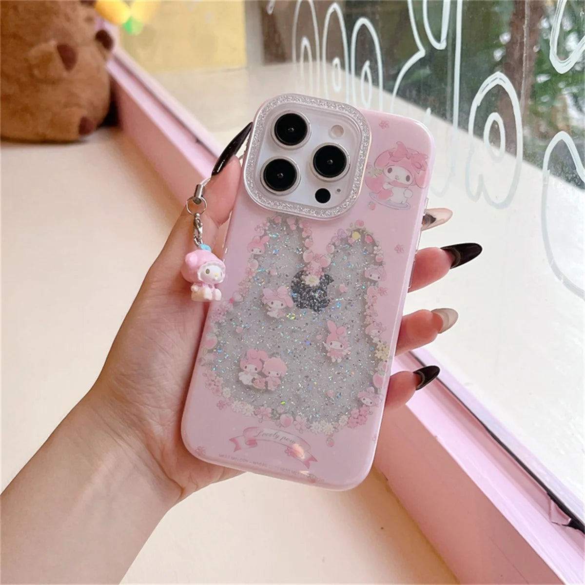 Funny Cute Clear Glitter Melody Phone Case For iPhone 16 Pro 15 14 Pro Max Protective Cover with Pendant Shockproof Cases