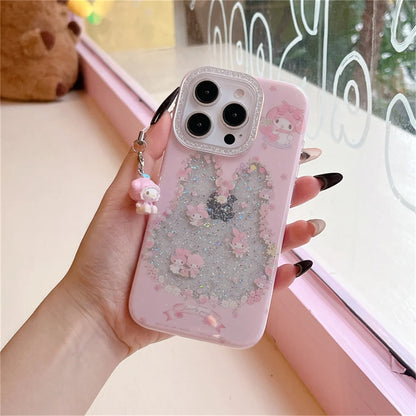 Funny Cute Clear Glitter Melody Phone Case For iPhone 16 Pro 15 14 Pro Max Protective Cover with Pendant Shockproof Cases