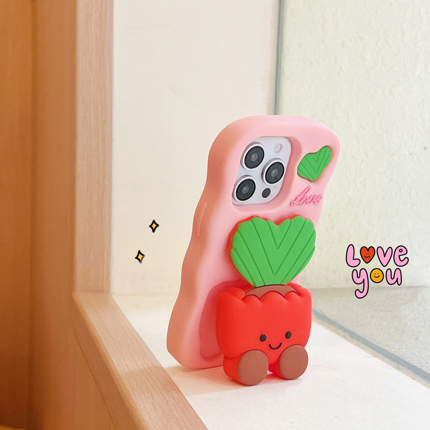 Phone Cases Cute  Soft  Silicone 3D Potted stand for IPhone16  12 13 14 15 Pro Max Shatterproof  Cover Cartoon Protective Shell