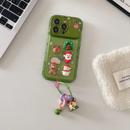 3D Christmas Stand Holder With Bell Pendant Phone Case For iPhone 17 16 15 14 13 12 11 Pro Max Plus Santa Claus Keychain Cover
