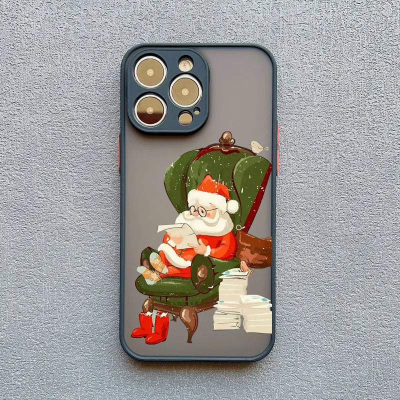 Luxury Cartoon Christmas Phone Cases for IPhone 14 15 Pro Max Plus 11 12 13 Mini Pro Max XS XR X Simple Santa Shockproof Cases