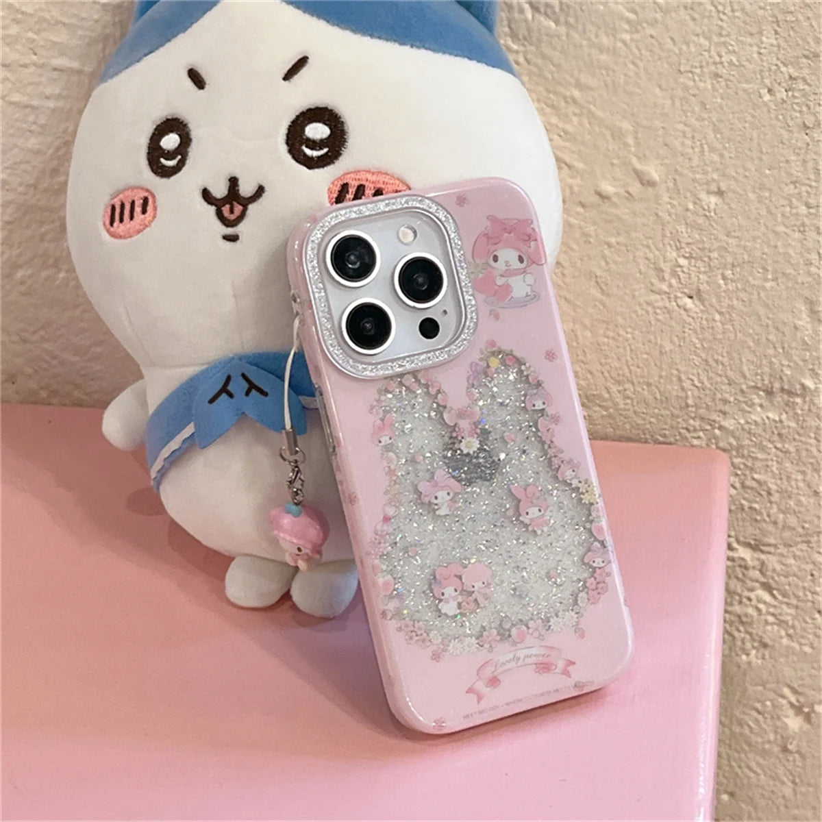 Funny Cute Clear Glitter Melody Phone Case For iPhone 16 Pro 15 14 Pro Max Protective Cover with Pendant Shockproof Cases