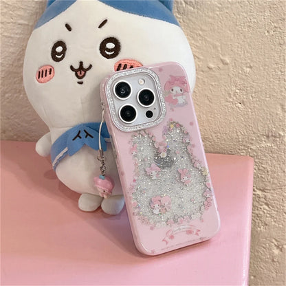 Funny Cute Clear Glitter Melody Phone Case For iPhone 16 Pro 15 14 Pro Max Protective Cover with Pendant Shockproof Cases