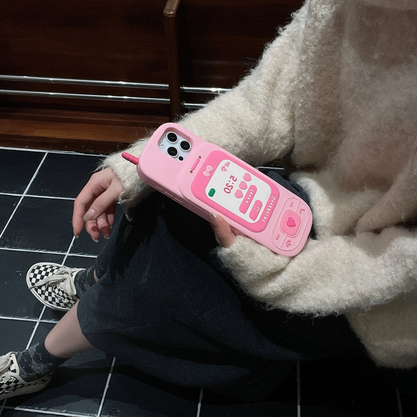 Couple's Fun Accessories Fashionable Pink Push-pull Telephone Design Phone Case For iPhone 13 14 15 16 Pro Max Anti Drop Case